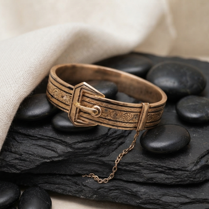 Antique Gold Filled Buckle Bracelet – Early 1900s Enamel Bracelet | Victorian / Edwardian Estate Jewelry