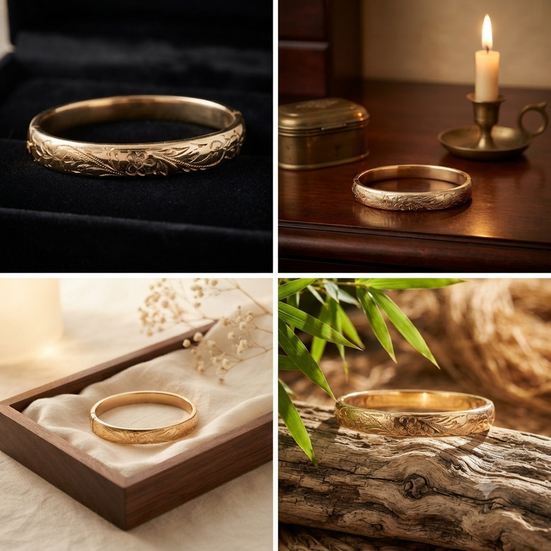 Gold Filled Victorian Floral Scroll Bangle
