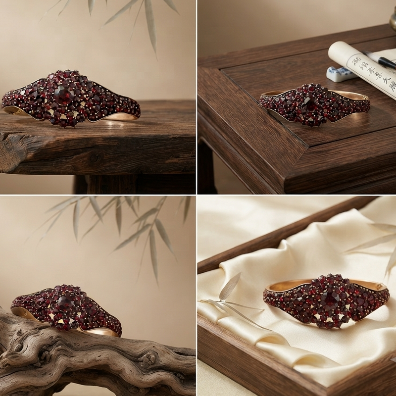 Vintage Victorian Garnet Cuff Bracelet