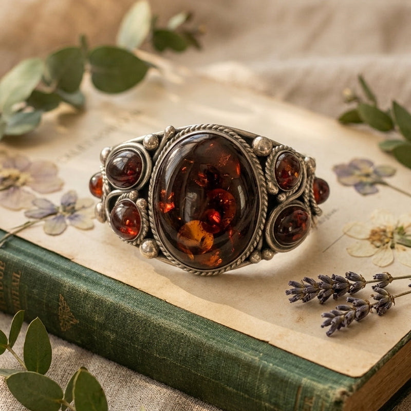 Sterling Silver Amber Cuff Bracelet.