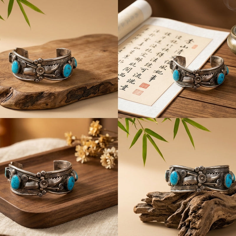 Sterling Silver American Indian Turquoise Cuff