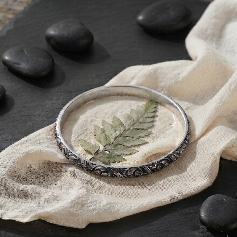 Sterling Silver Floral Etched Bangle