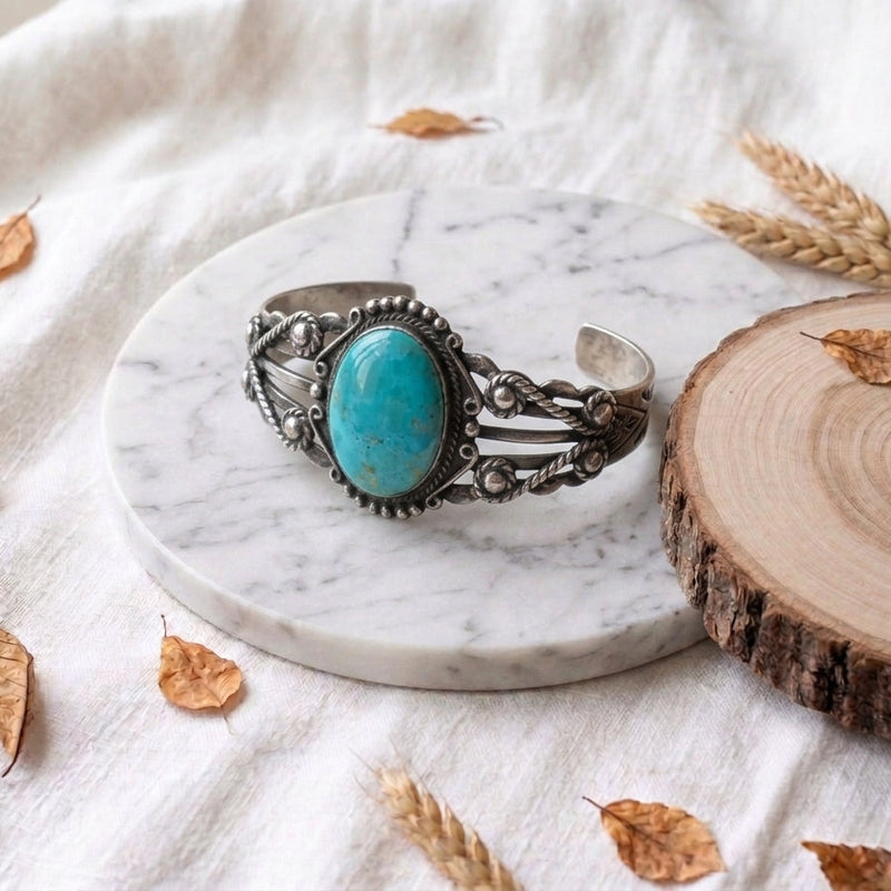 Sterling Silver American Indian Turquoise Cuff