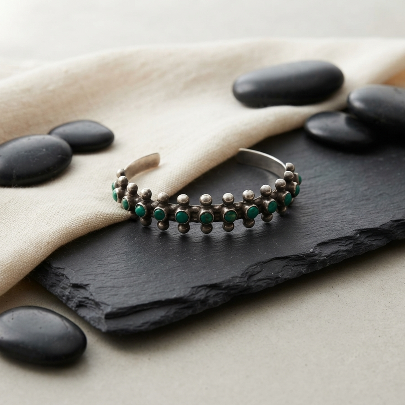 Vintage Petit Point Turquoise Cuff Bracelet
