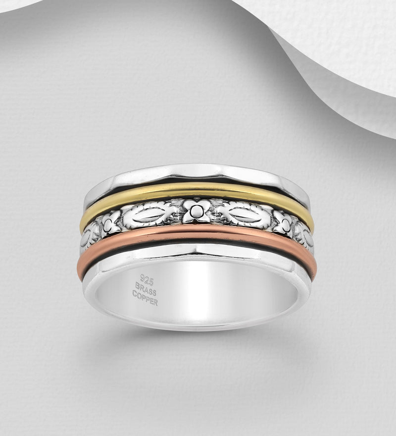 Sterling Silver, Brass and Copper Oxidized Spin Ring