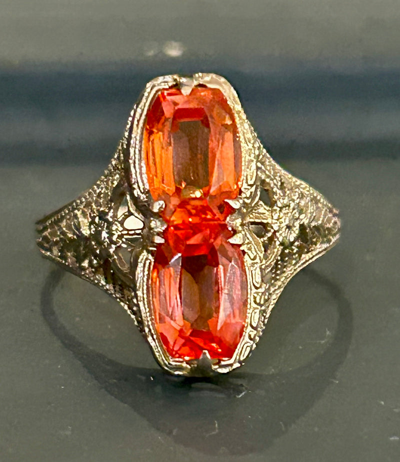 14K Gold Art Deco Fire Opal Filigree Ring – Size 5¾