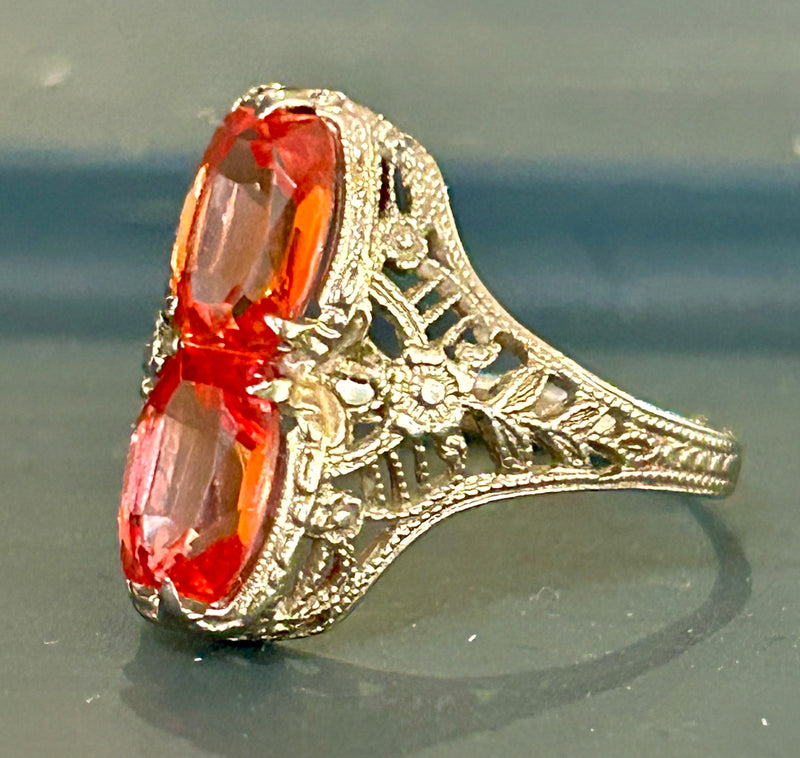 14K Gold Art Deco Fire Opal Filigree Ring – Size 5¾