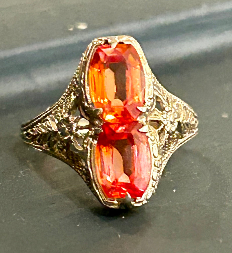 14K Gold Art Deco Fire Opal Filigree Ring – Size 5¾