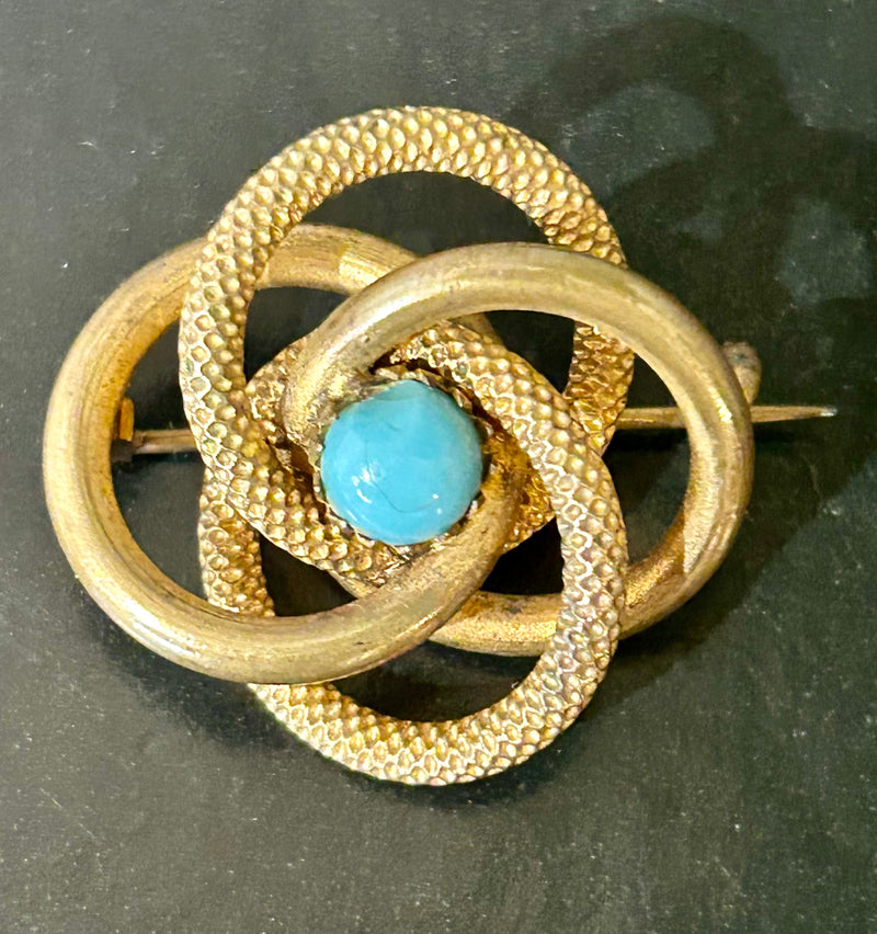 Victorian Gold Filled Turquoise Brooch – Made in England