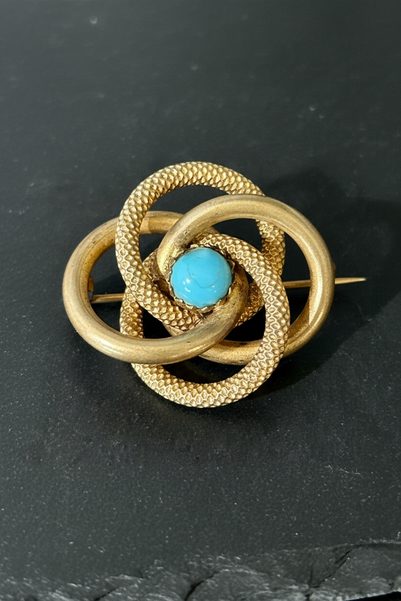 Victorian Gold Filled Turquoise Brooch – Made in England
