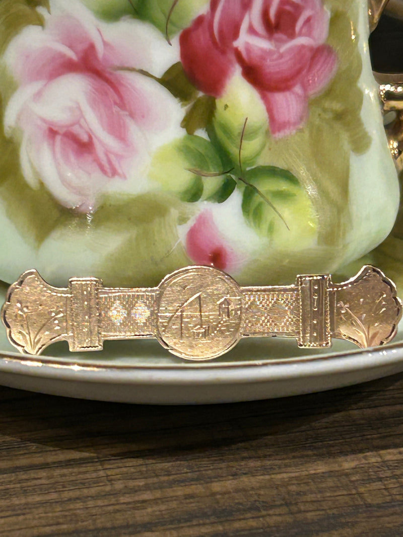 Victorian Gold Filled Etched Bar Pin Brooch