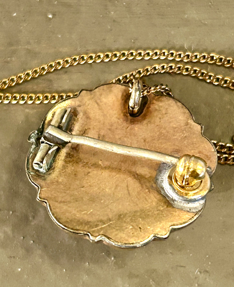 Victorian gold filled Love Knot with coral pin on 15” gold filled chain*