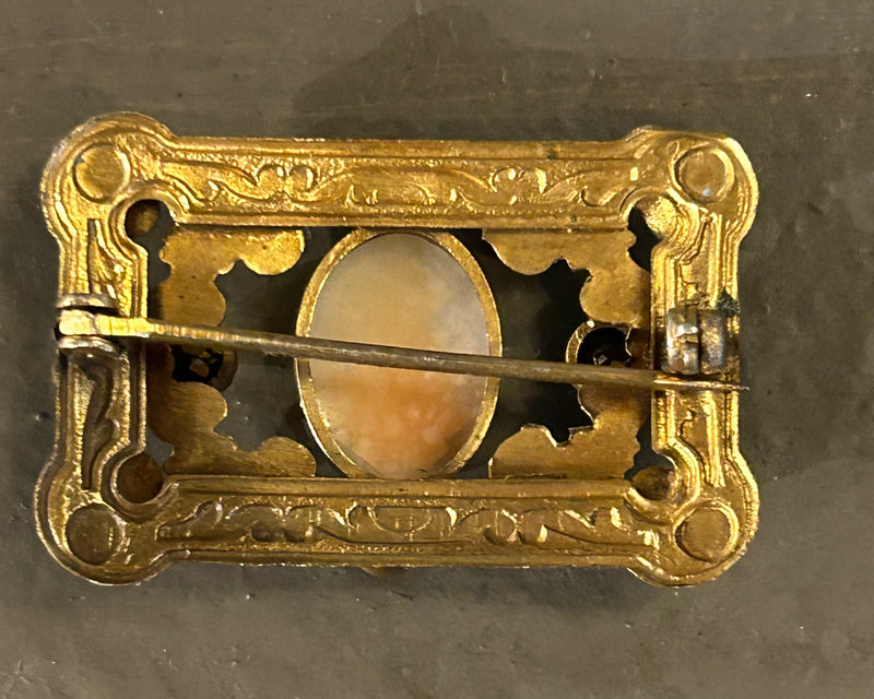 Victorian gold filled cameo brooch with citrine paste stones 1”x 1 1/2”