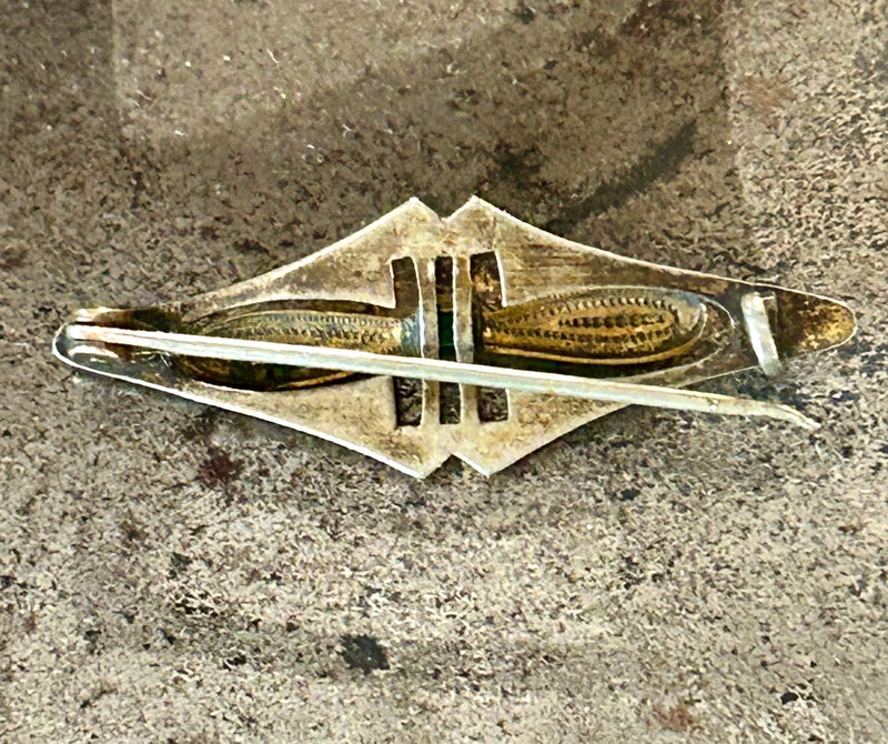 Victorian gold filled bar pin with a green paste center stone 1/2” x 1 1/2” *