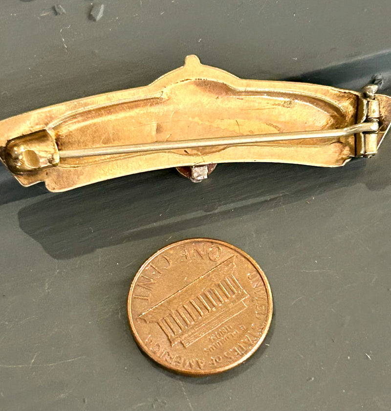 Victorian gold filled bar pin with enamel and leaf motifs 1/2” x 2 1/4” *