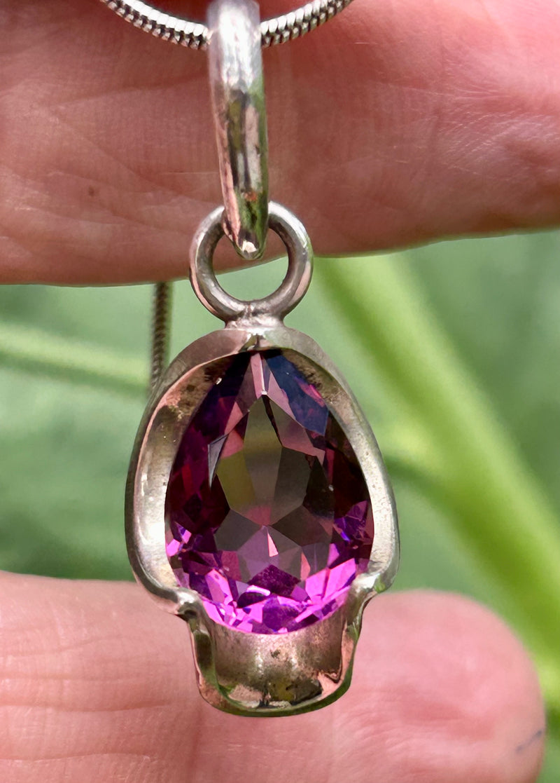 Sterling silver rhodolite pendant on a 18” sterling silver chain