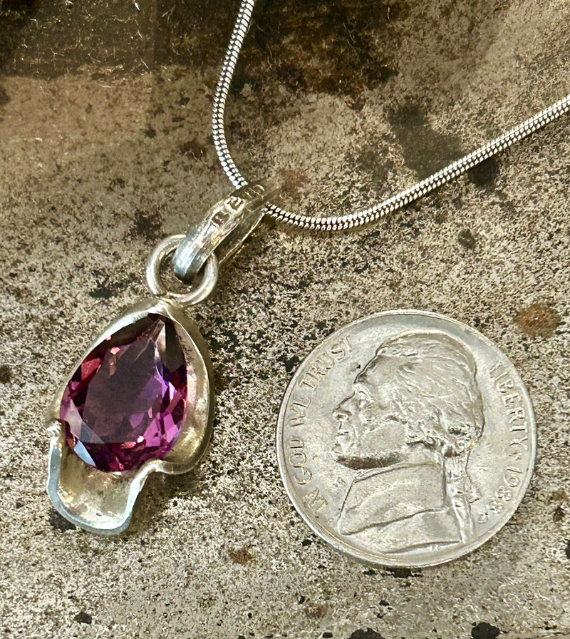 Sterling silver rhodolite pendant on a 18” sterling silver chain