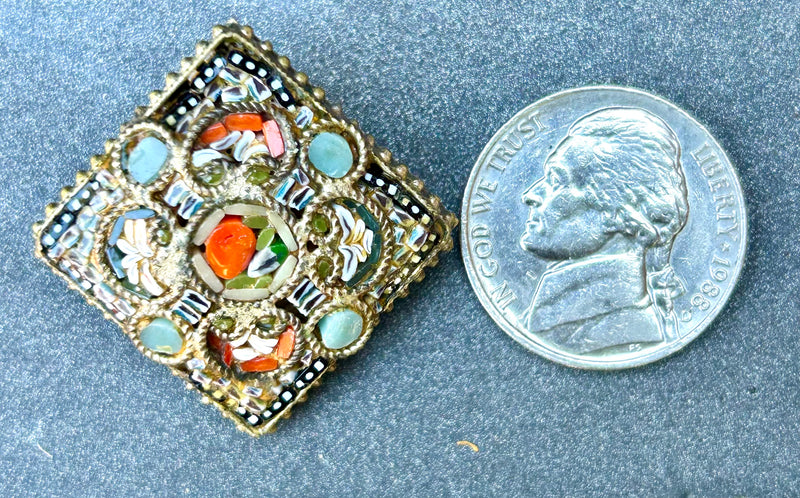 Vintage Micro Mosaic brooch hand crafted in Italy 1”x 1”