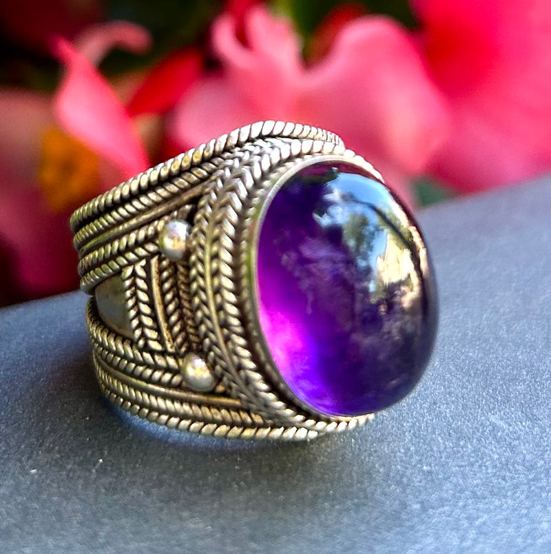 Sterling silver cabochon amethyst ring size 71/2