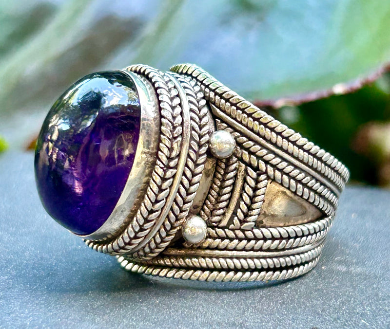 Sterling silver cabochon amethyst ring size 71/2