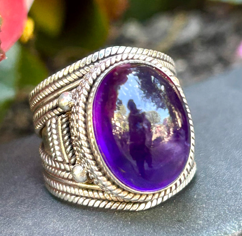 Sterling silver cabochon amethyst ring size 71/2