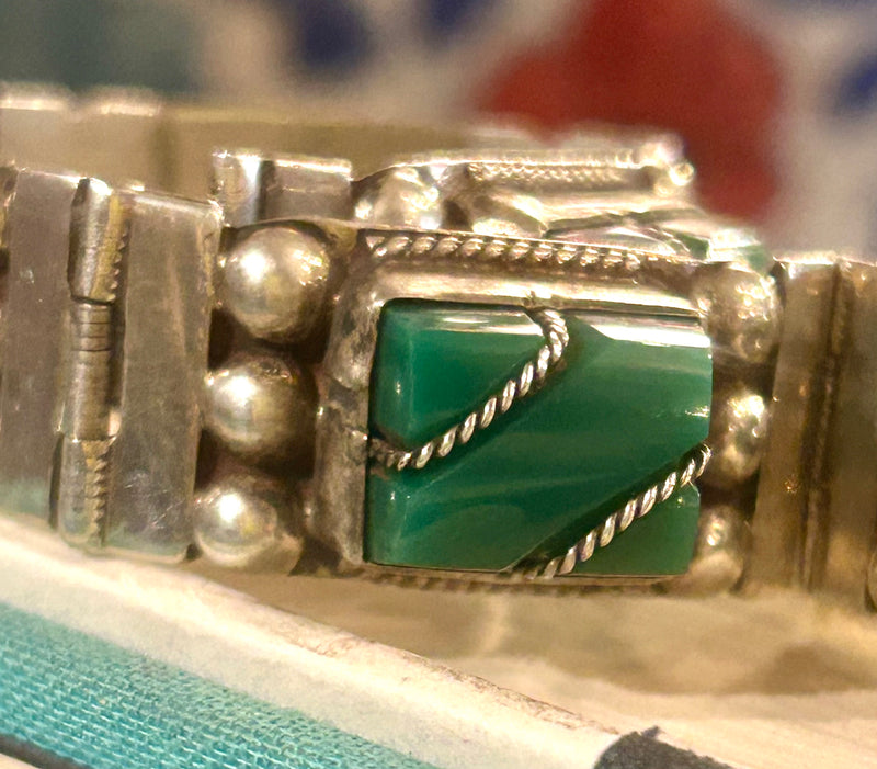 Sterling Silver Green Onyx Bracelet – Vintage Gemstone Bracelet – Elegant Statement Jewelry – 7 1/4"