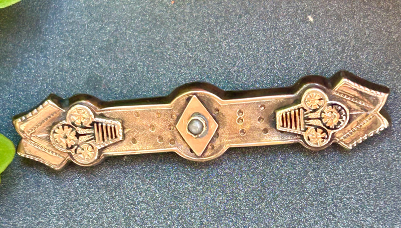 Victorian gold filled bar pin with floral details accented with a seed  pearl 1/2” x 2”