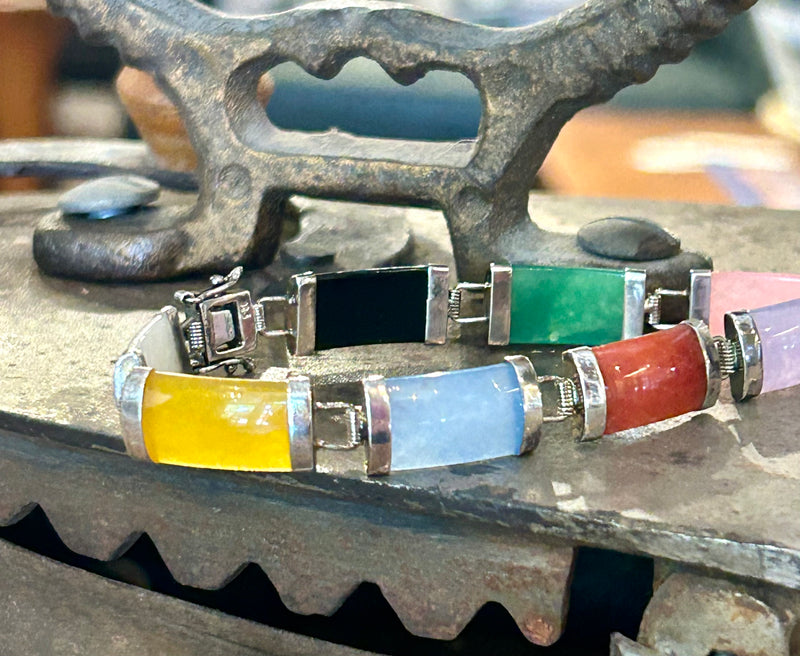 SS Multi-Colored Jade Bracelet – Vibrant and Elegant Silver Jewelry 7 “