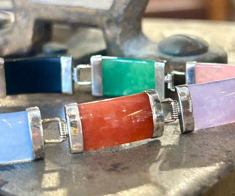 SS Multi-Colored Jade Bracelet – Vibrant and Elegant Silver Jewelry 7 “