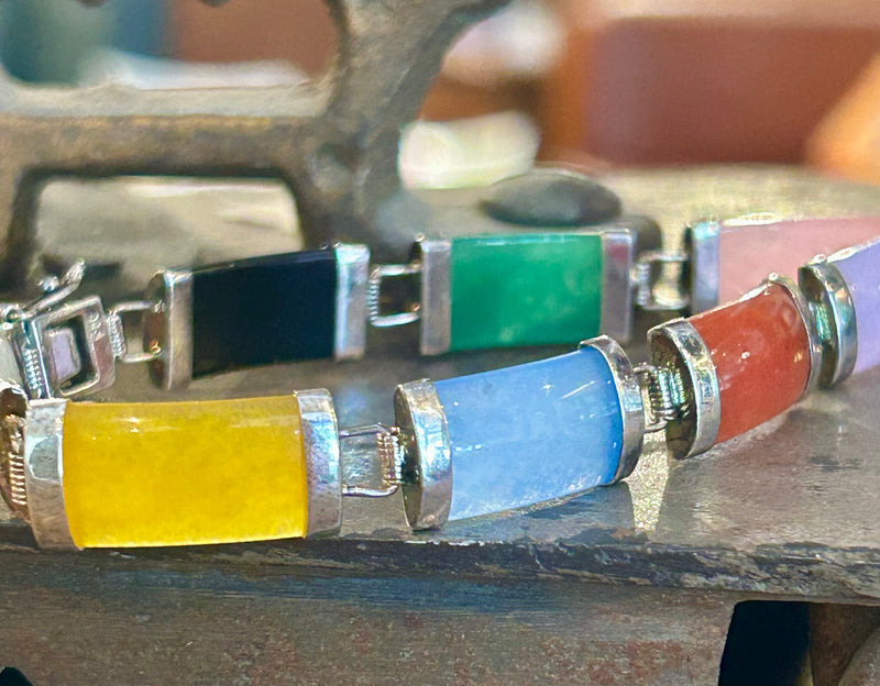 SS Multi-Colored Jade Bracelet – Vibrant and Elegant Silver Jewelry 7 “