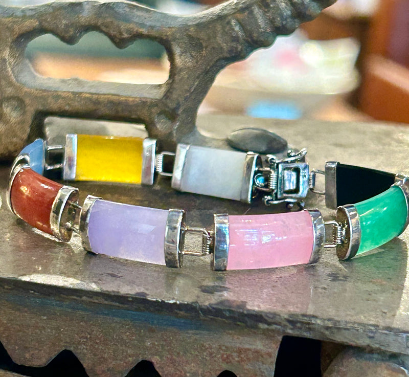SS Multi-Colored Jade Bracelet – Vibrant and Elegant Silver Jewelry 7 “