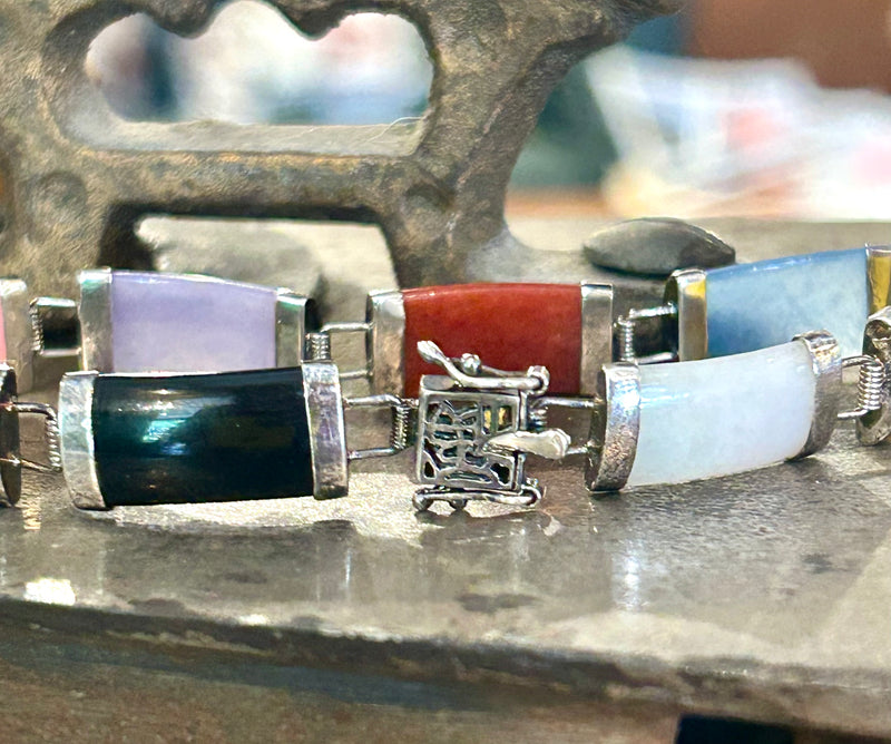 SS Multi-Colored Jade Bracelet – Vibrant and Elegant Silver Jewelry 7 “