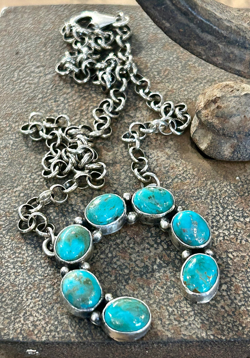 Sterling Silver P. Yazzie American Indian Turquoise Necklace - Horse Shoe 22" long