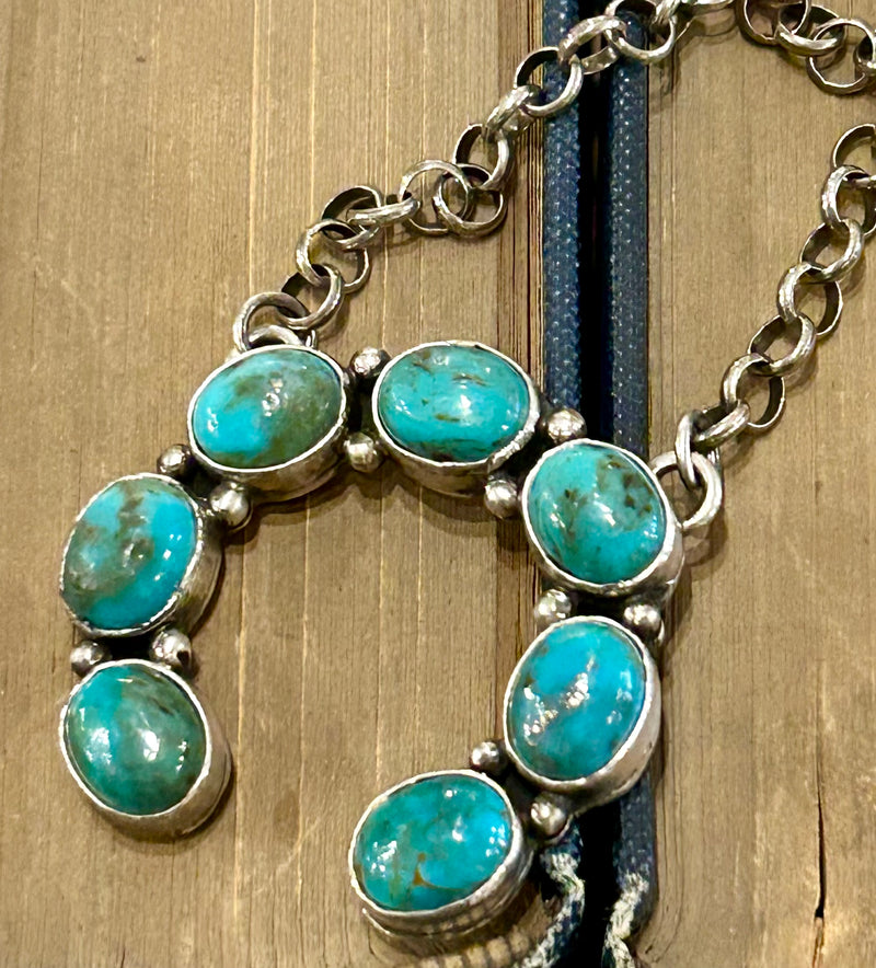 Sterling Silver P. Yazzie American Indian Turquoise Necklace - Horse Shoe 22" long