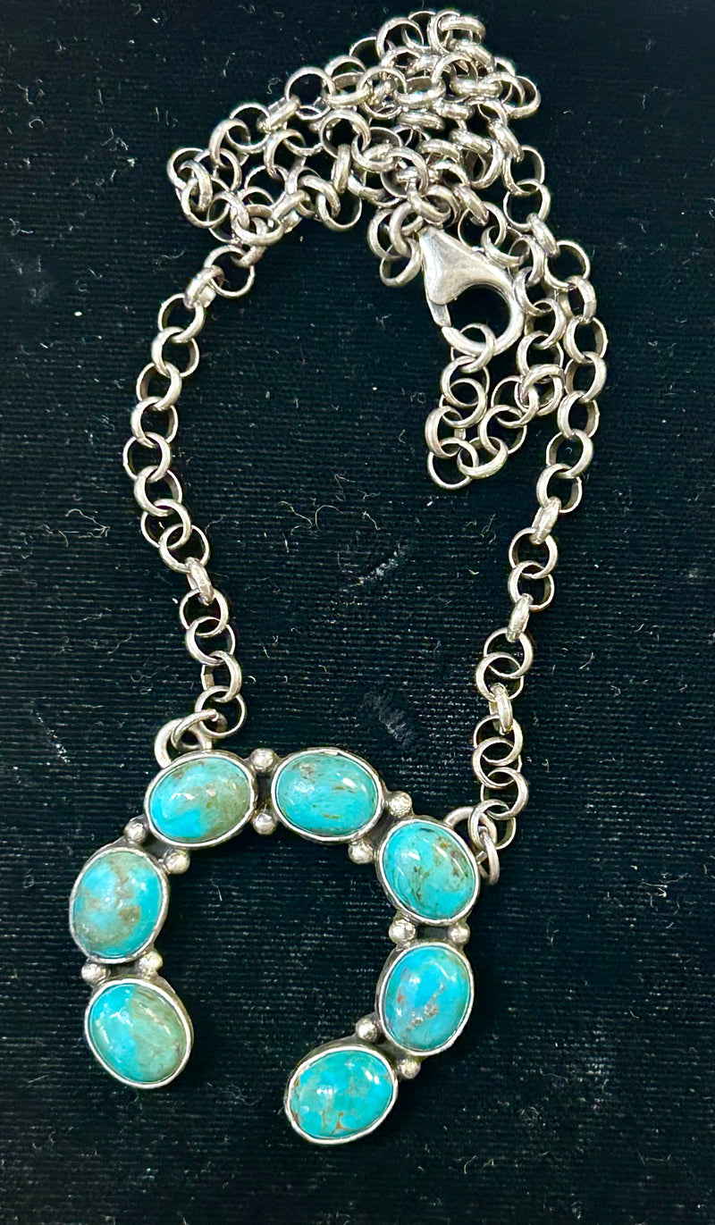 Sterling Silver P. Yazzie American Indian Turquoise Necklace - Horse Shoe 22" long