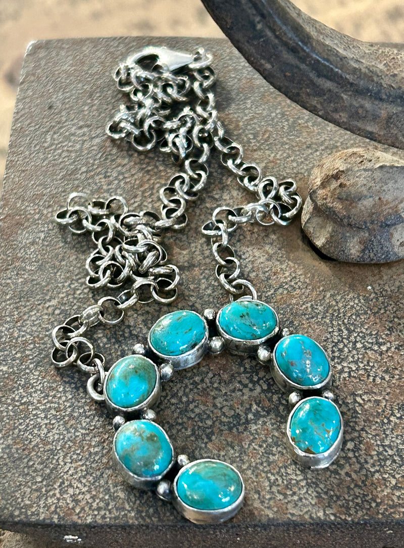 Sterling Silver P. Yazzie American Indian Turquoise Necklace - Horse Shoe 22" long