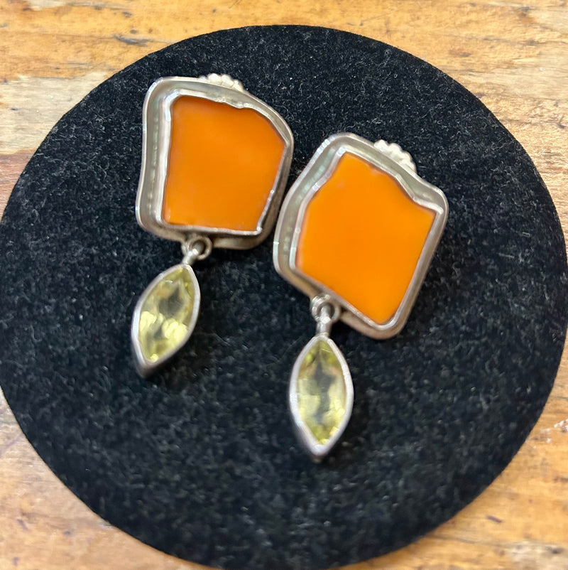Sterling Silver Orange Glass with Peridot