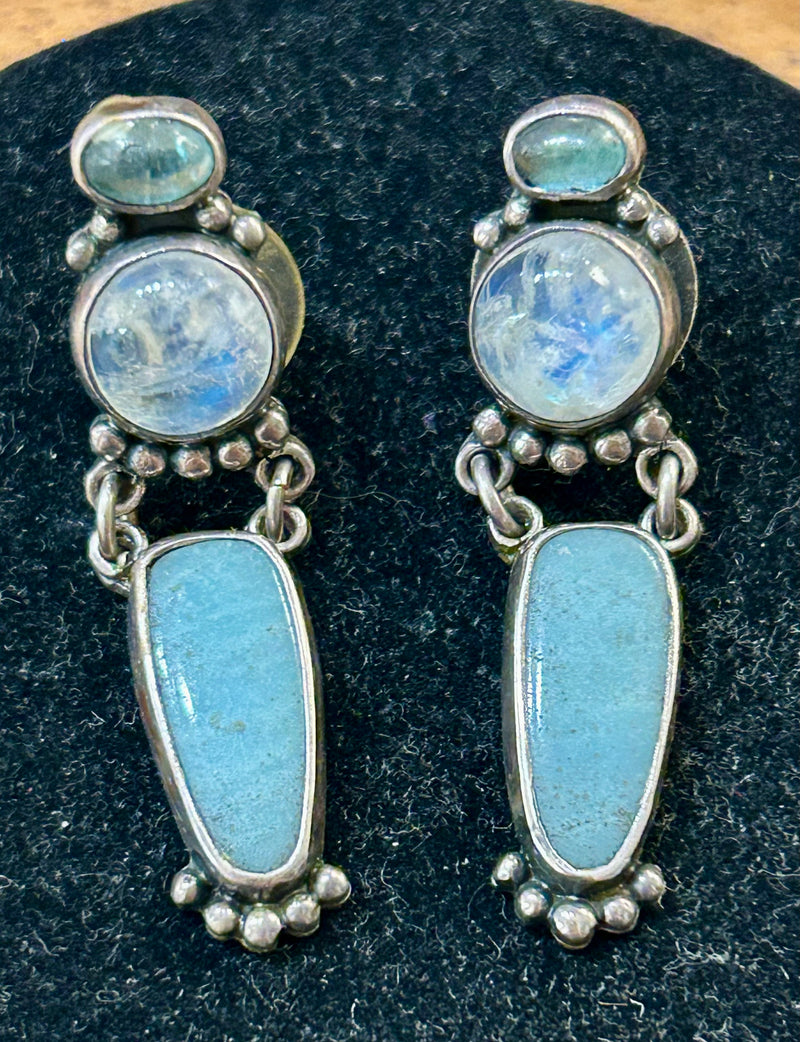 Sterling Silver Moonstone and Larimar 3/4 W x 1 1/2 L