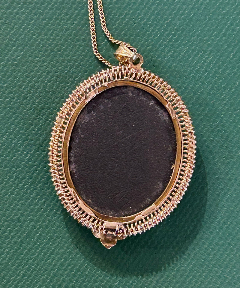 Victorian 14k Pietra Dura Necklace 19” long - pendant - 1-3/8” x 1-1/8”