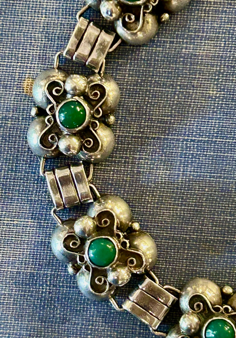 Vintage Mexican Sterling Silver Malachite Bracelet