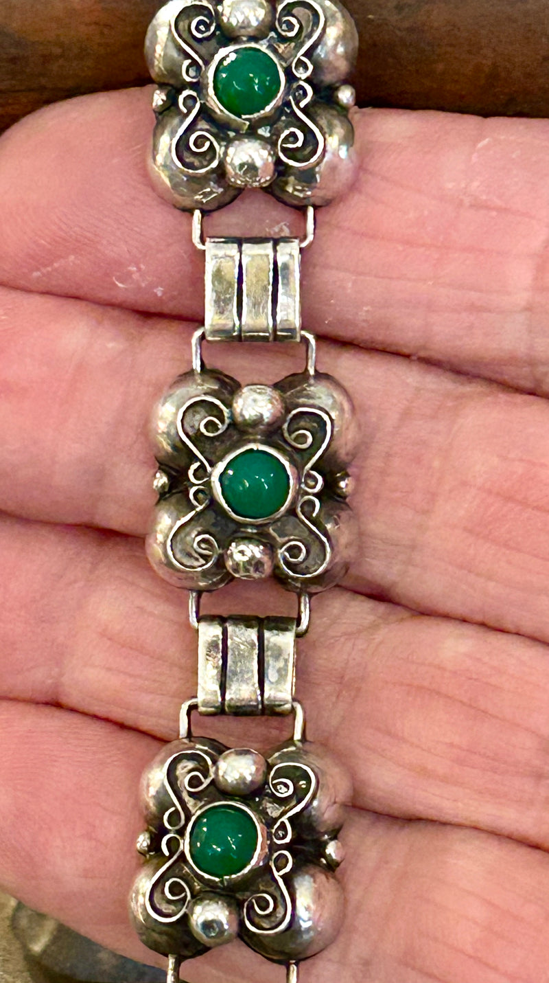 Vintage Mexican Sterling Silver Malachite Bracelet