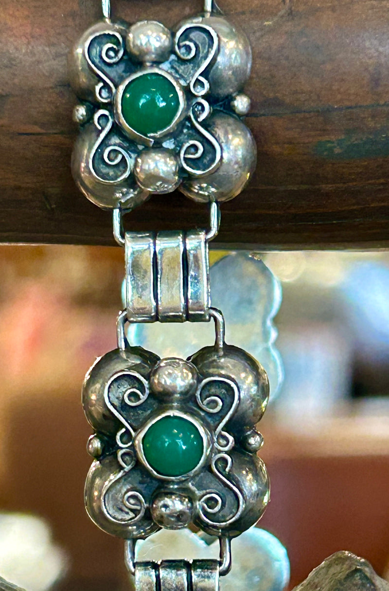 Vintage Mexican Sterling Silver Malachite Bracelet