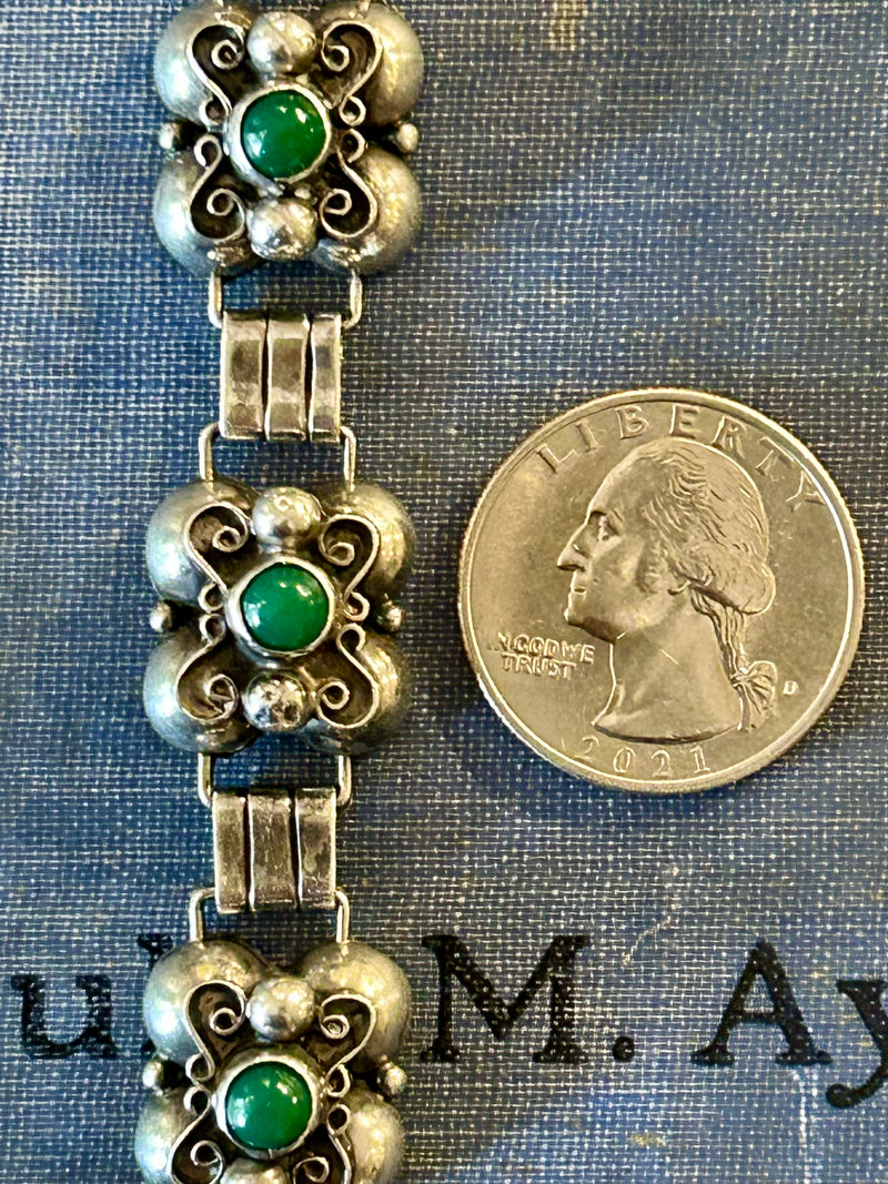Vintage Mexican Sterling Silver Malachite Bracelet
