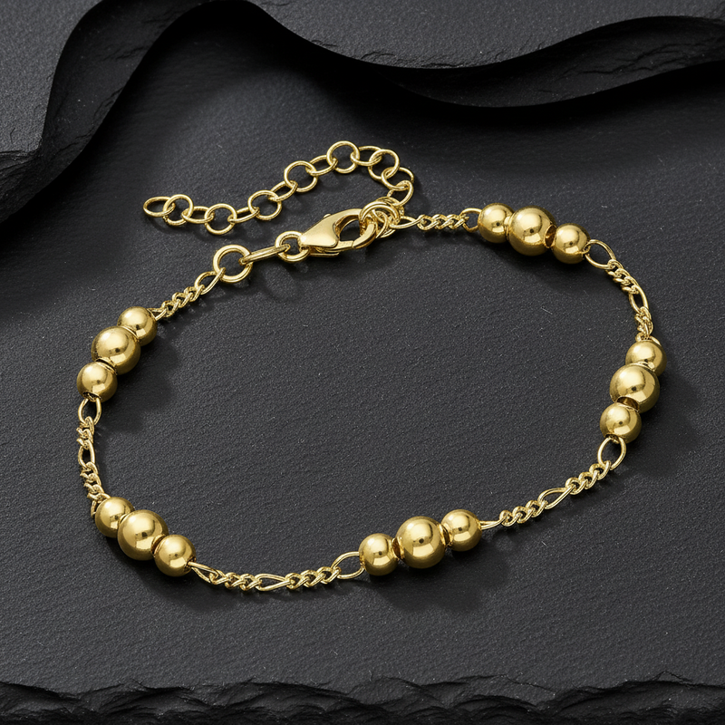 Sterling Silver Ball Bracelet, Plated with 0.5 Micron 18K Yellow Gold, 4-5mm Balls, Made in Italy