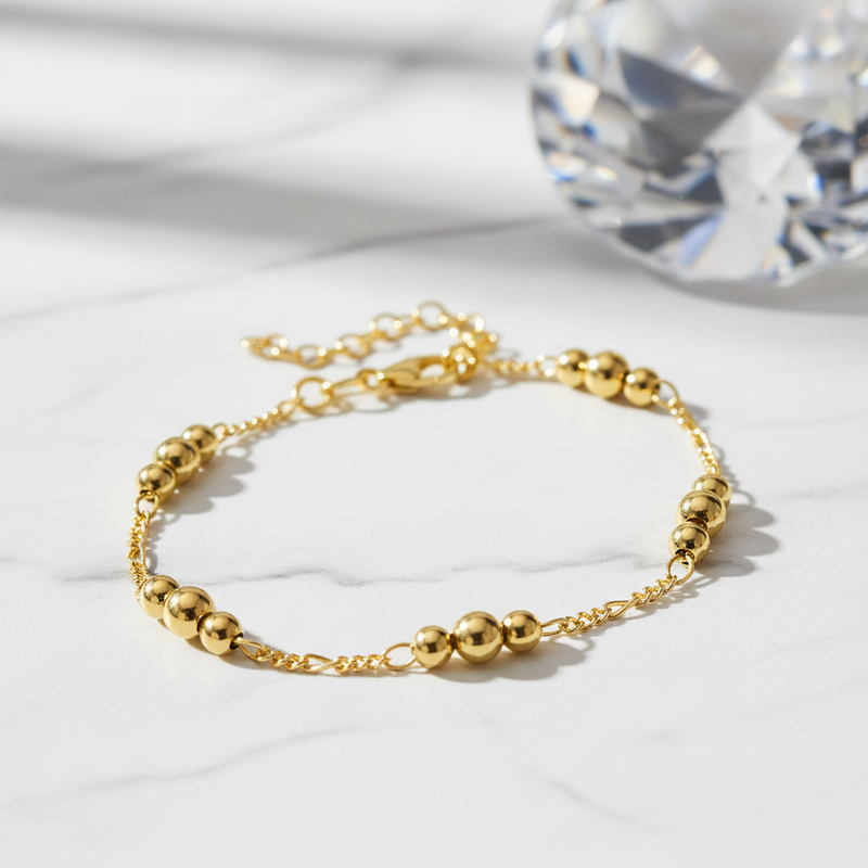 Sterling Silver Ball Bracelet, Plated with 0.5 Micron 18K Yellow Gold, 4-5mm Balls, Made in Italy
