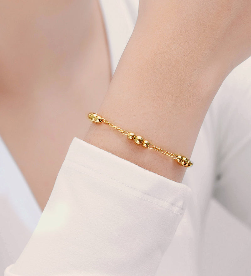 Sterling Silver Ball Bracelet, Plated with 0.5 Micron 18K Yellow Gold, 4-5mm Balls, Made in Italy