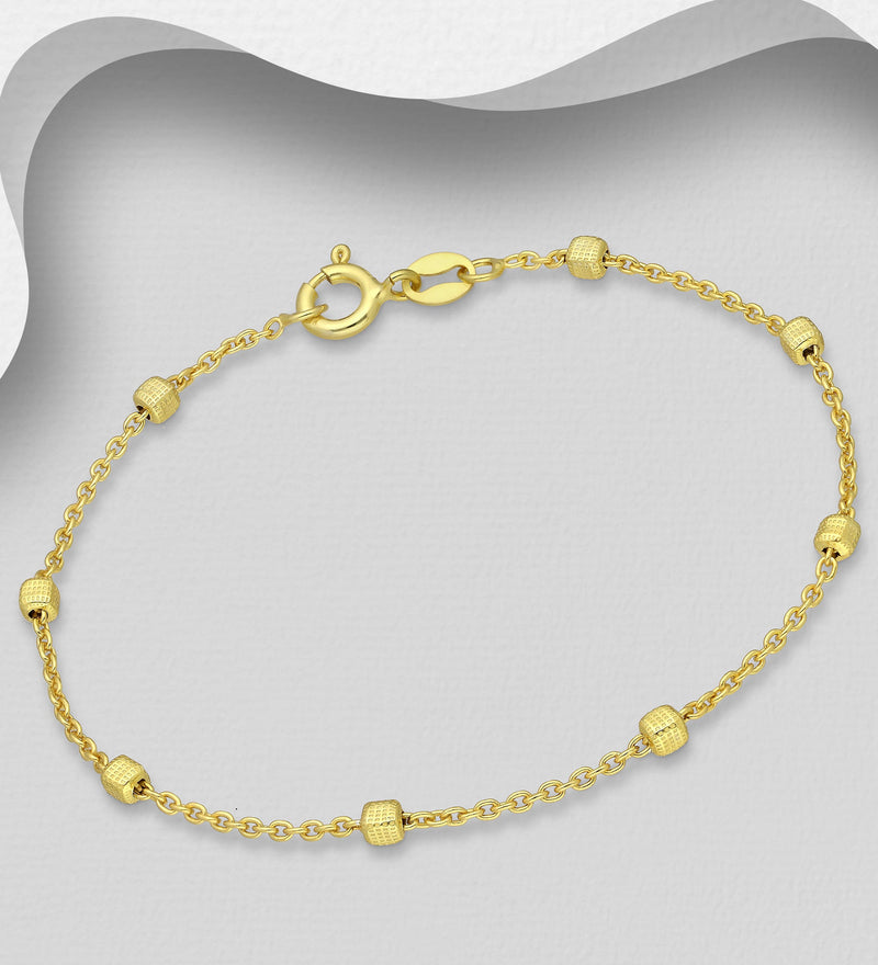 Sterling Silver Box Bracelet, Plated with 0.5 Micron 18K Yellow Gold, 2.5mm Wide, Made in Italy