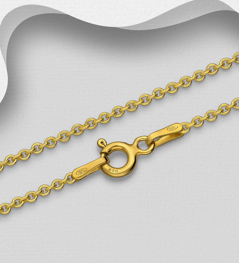 Sterling Silver Rollo Chain 1.5mm, Plated with 0.25 Micron 18K Yellow Gold, Made in Italy
