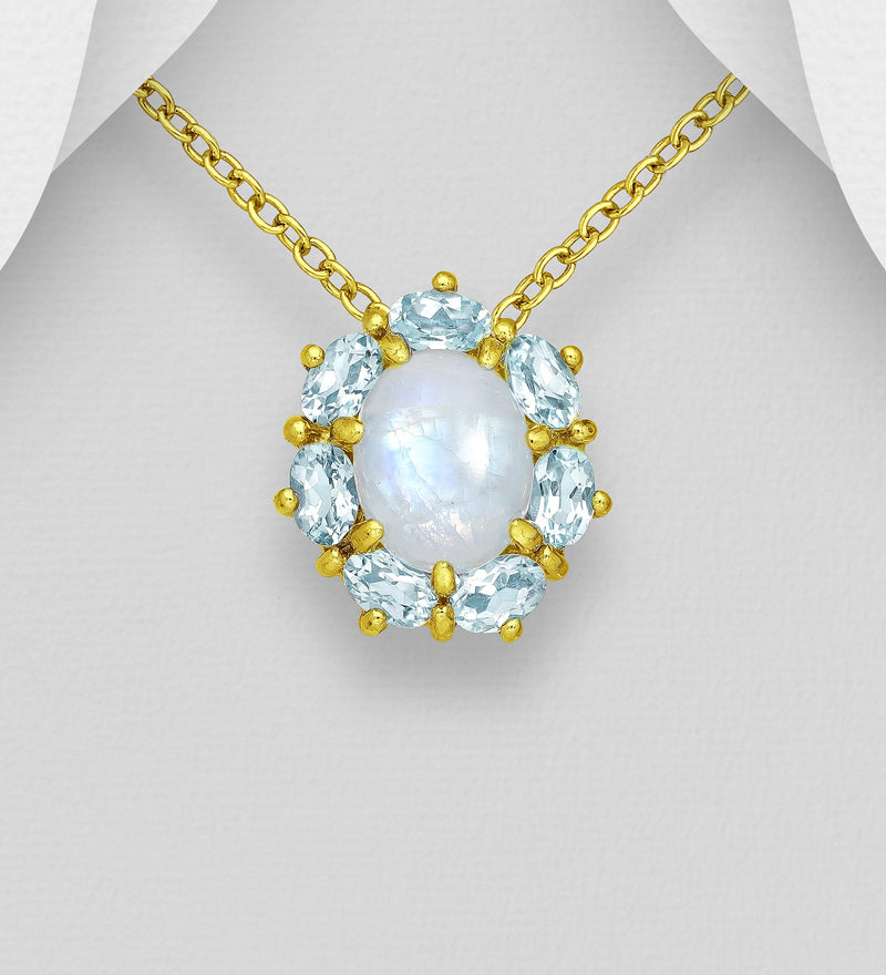 Moonstone & Aquamarine Gold Necklace