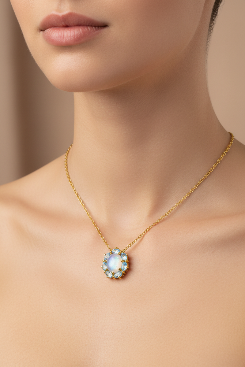 Moonstone & Aquamarine Gold Necklace